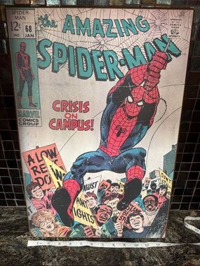Marvel Spider-Man Comic wooden Cover Print - Red, Blue, Teal